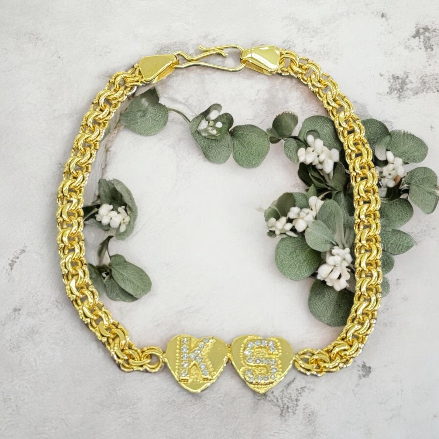 Spanish Link Bracelet with Diamond Initials.