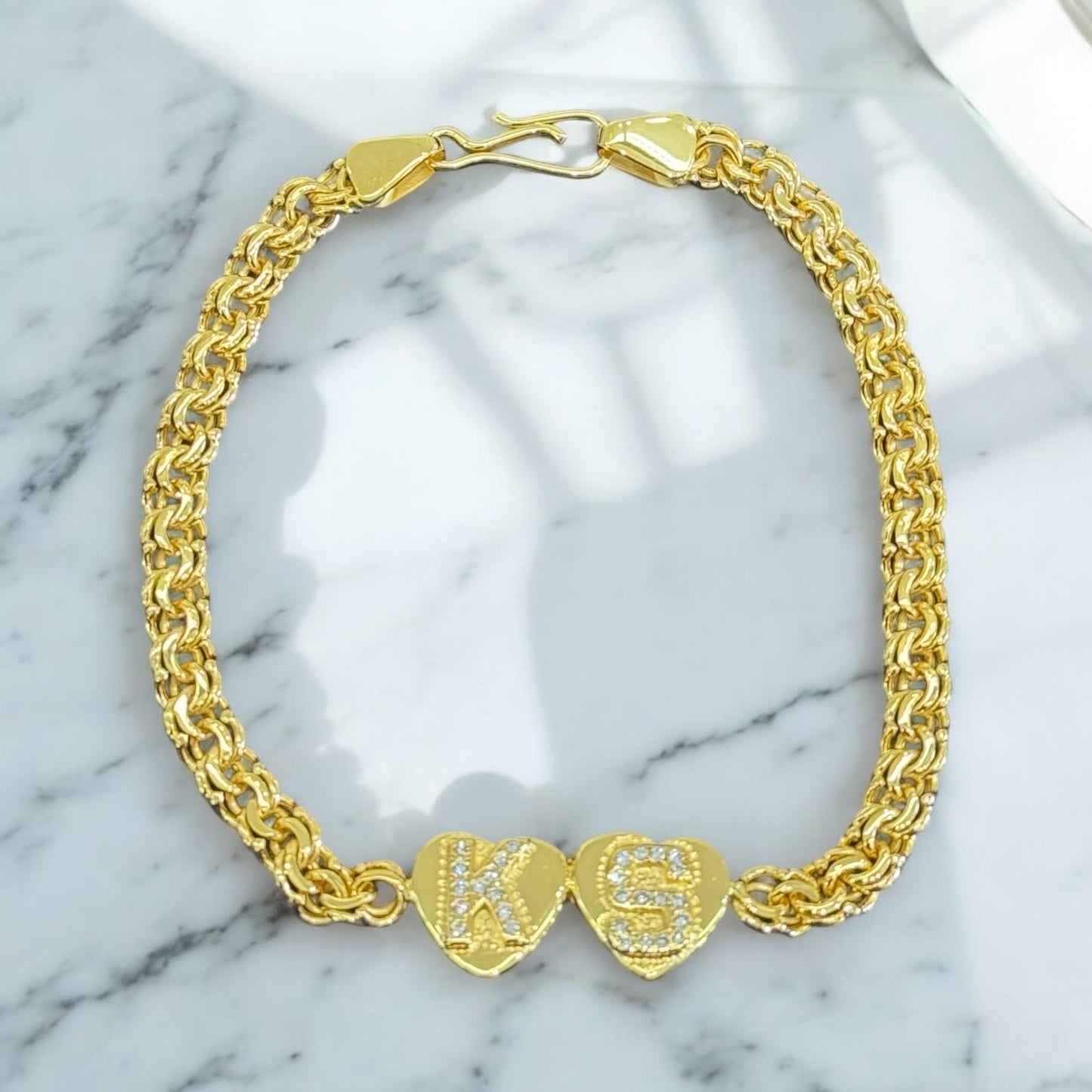 Spanish Link Bracelet with Diamond Initials.