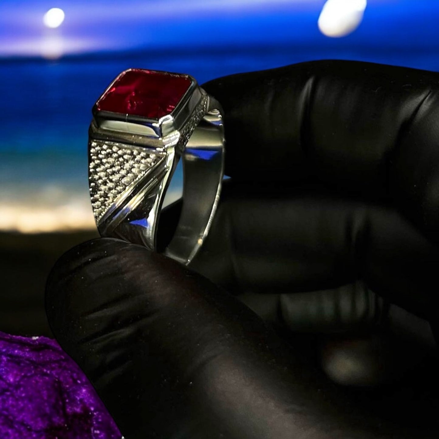 Silver Ring With a Burgundy Ruby Stone