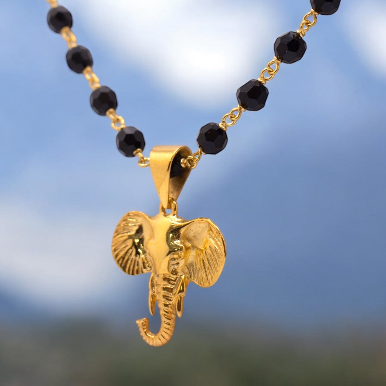 Elephant Pendant & Bead Necklace