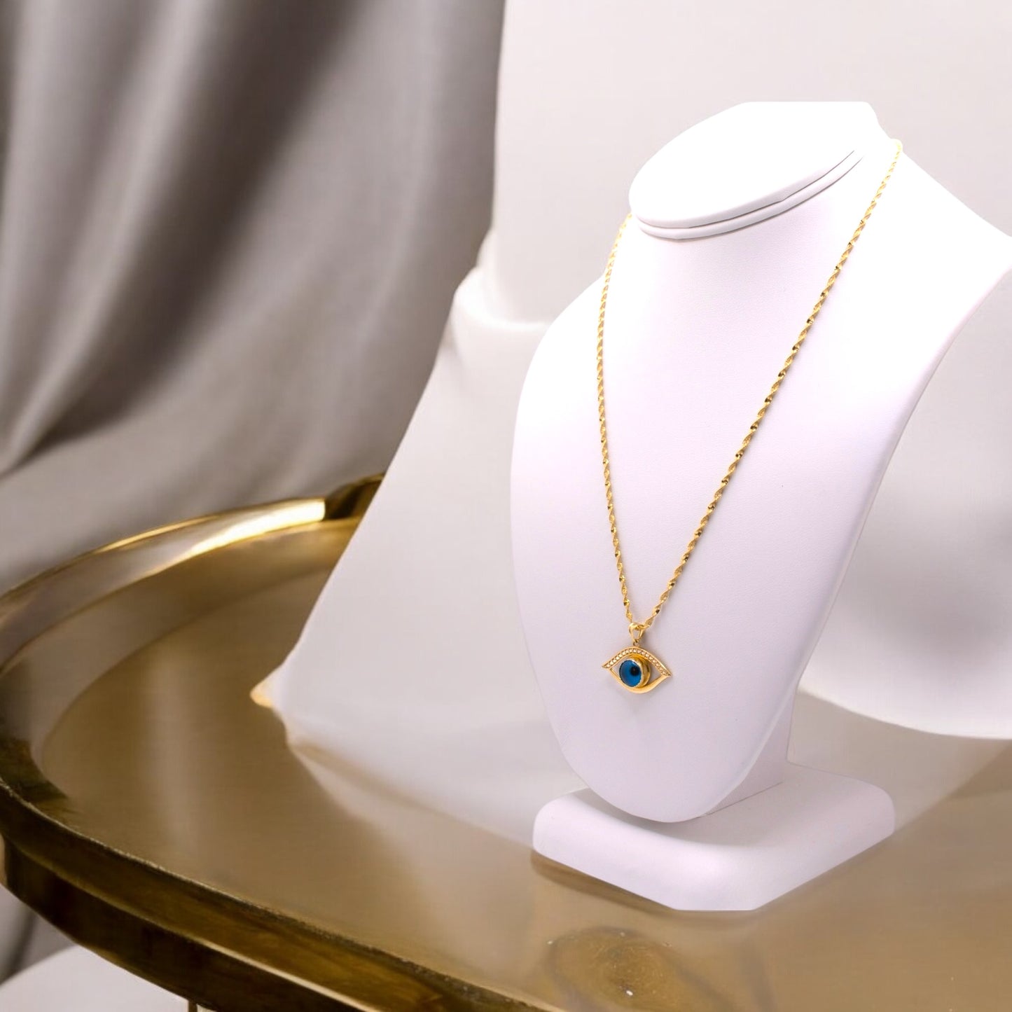 Spiral Necklace with Evil Eye Pendant