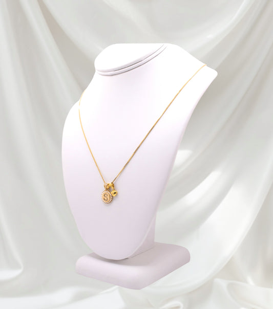 “S” Pendant With Heart Charm & Necklace