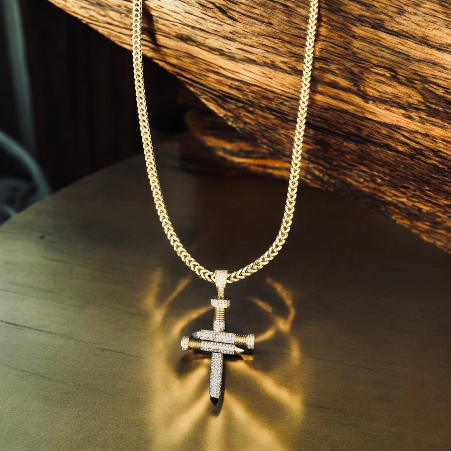 Men's Franko Chain with Cross Nail Pendant Featuring CZ Stones.