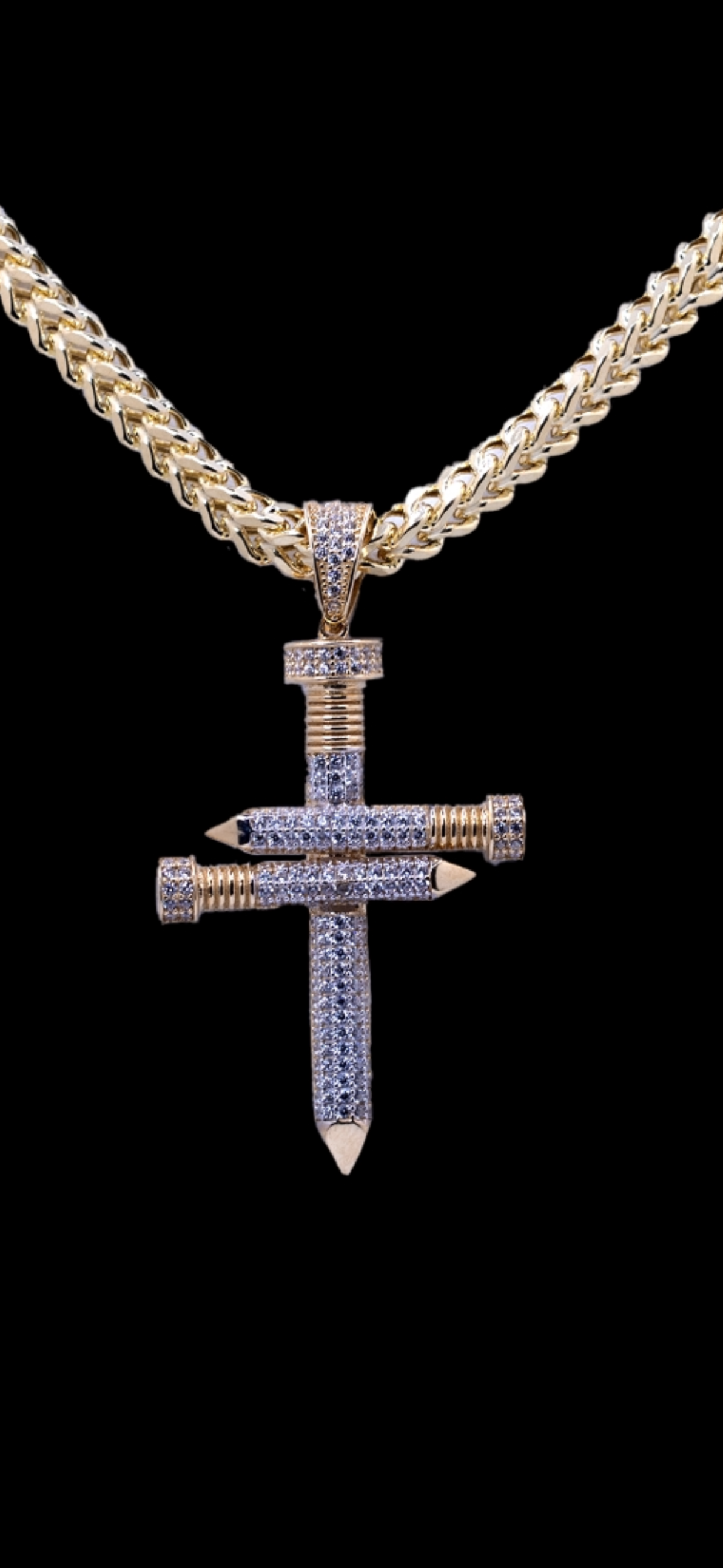 Men's Franko Chain with Cross Nail Pendant Featuring CZ Stones.