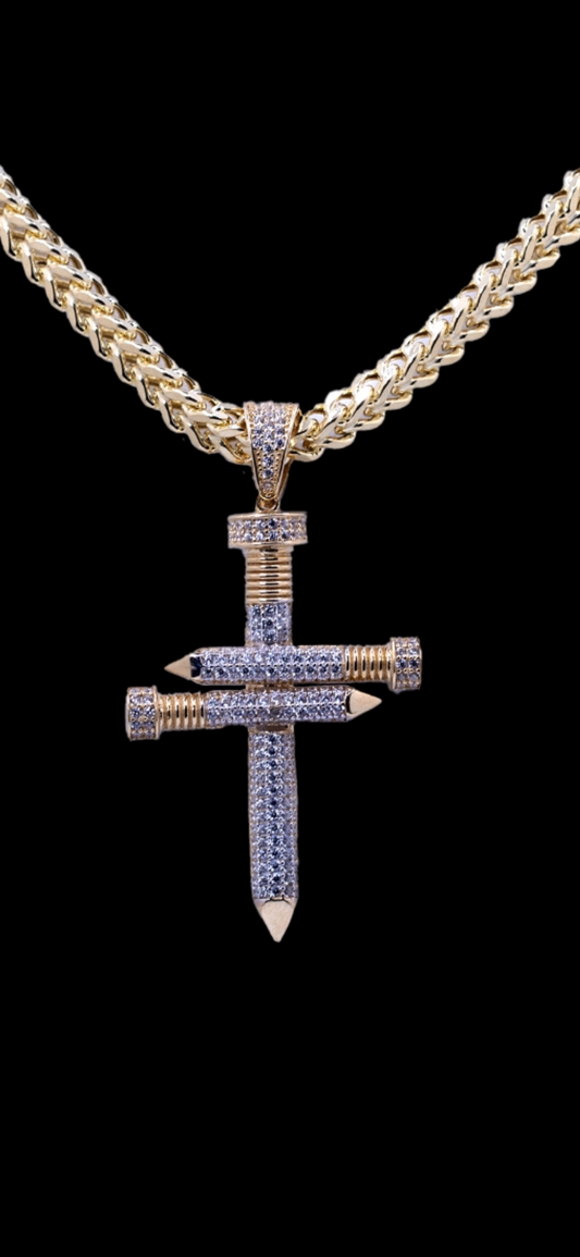 Men's Franko Chain with Cross Nail Pendant Featuring CZ Stones.