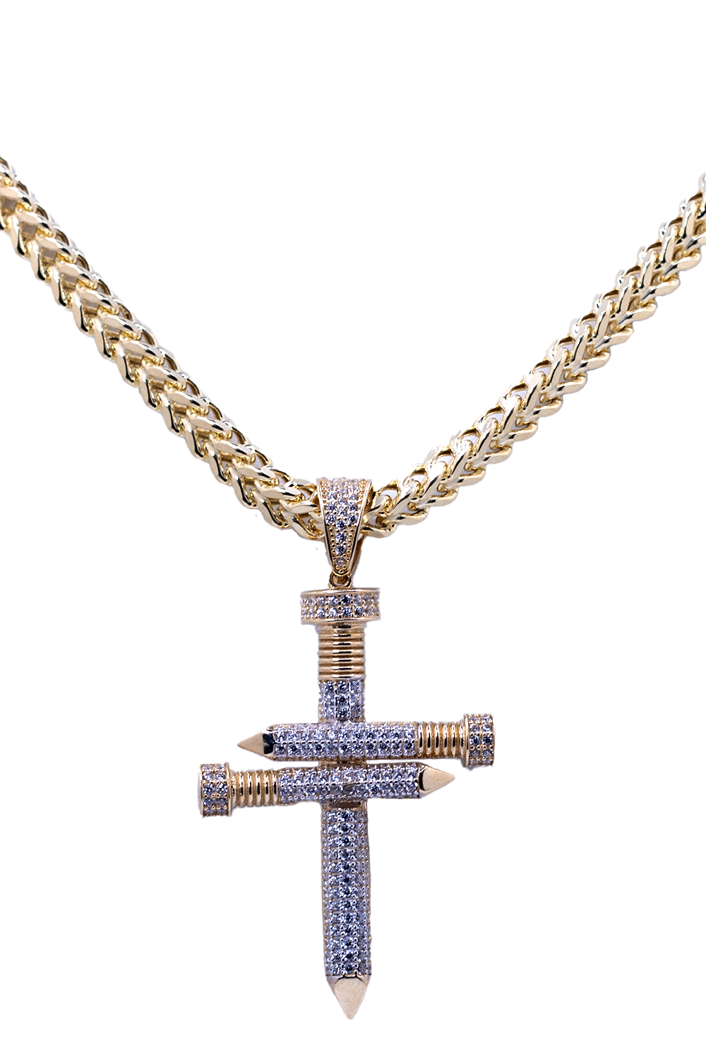 Men's Franko Chain with Cross Nail Pendant Featuring CZ Stones.