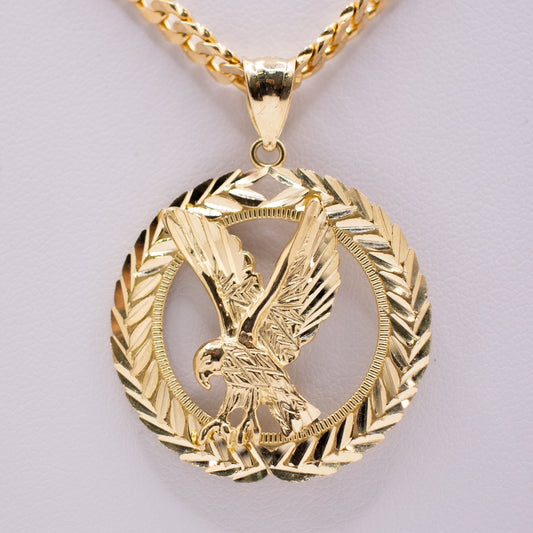 Gold Eagle Pendant with Stylish Cuban Link Chain
